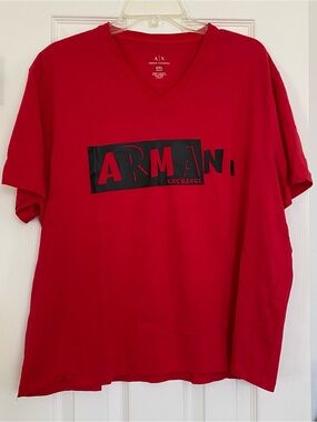 Armani Exchange Men’s Red V-Neck Logo T-Shirt Size XXL